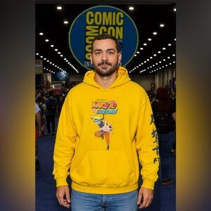 Naruto Shippuden Anime Pullover Hoodie Size Large Yellow